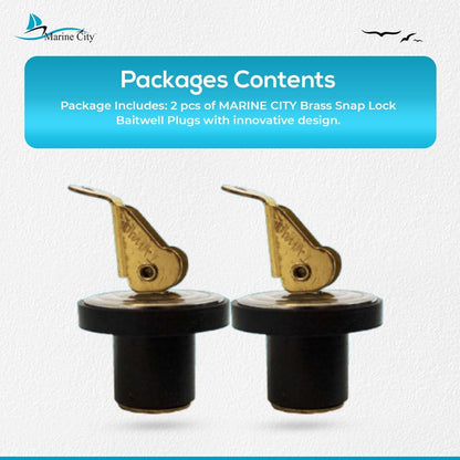 Marine City Brass Snap Lock Baitwell Plugs – 3/4" Drain Plug (Pack of 2) MARINE CITY