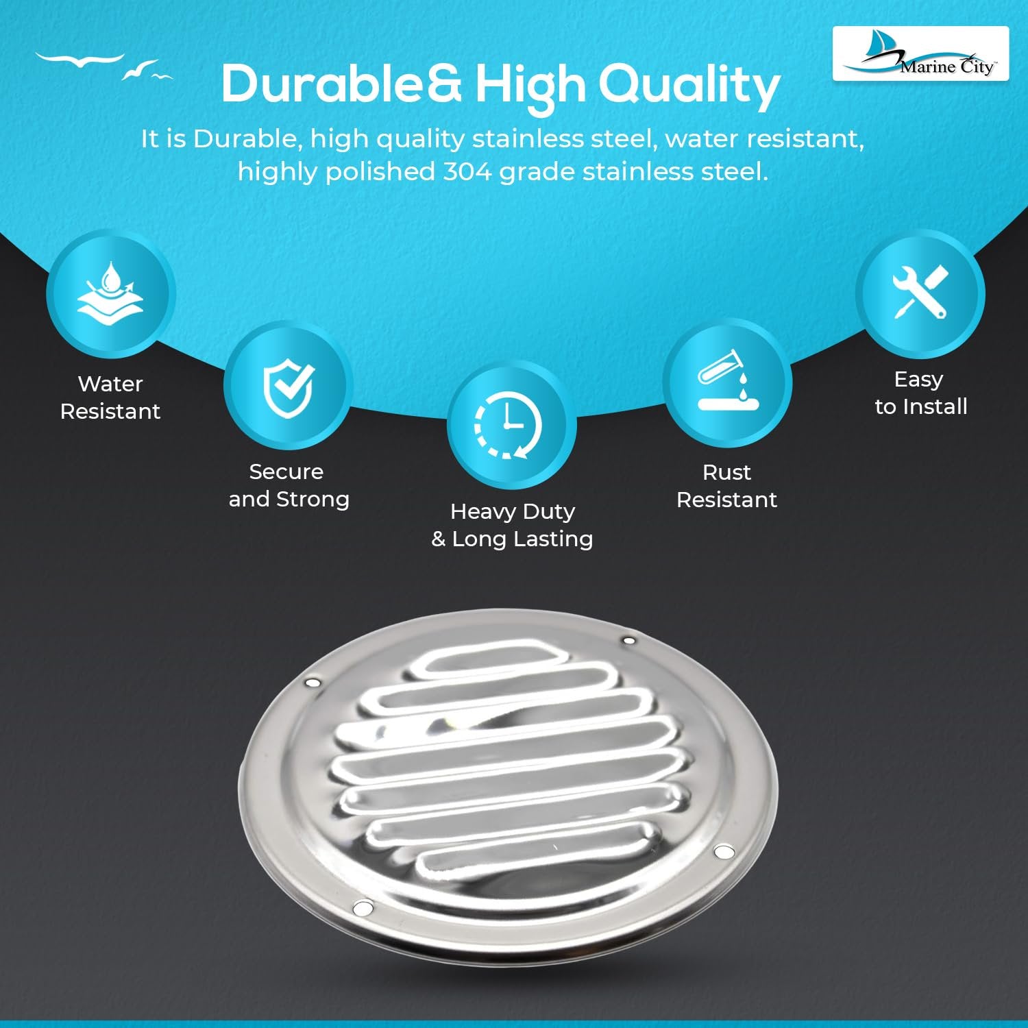 Marine City 304 Stainless Steel Round Louvered Vent – 5 Inch, Weather-Resistant Marine City