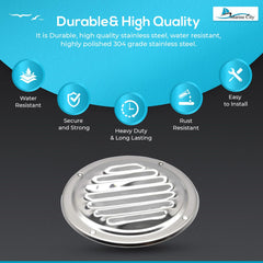 Marine City 304 Stainless Steel Round Louvered Vent – 5 Inch, Weather-Resistant