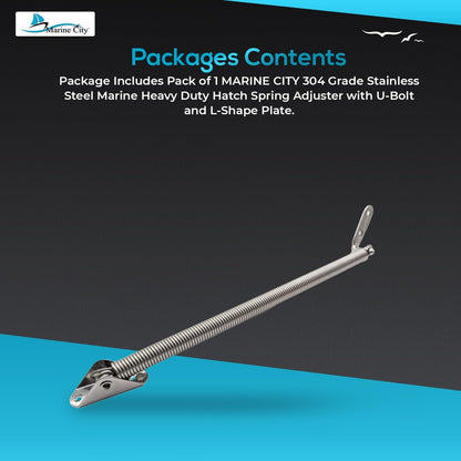 Marine City Ajustador de resorte de escotilla de servicio pesado marino de acero inoxidable 304 con perno en U y placa en forma de L 8-7/16"(214,0 mm)