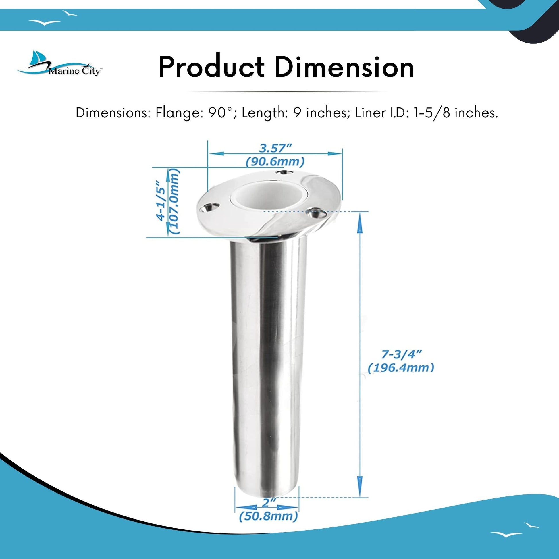 Marine City Stainless Steel Flush-Mount Fishing Rod Holder with Drain (2 Pcs) Marine City