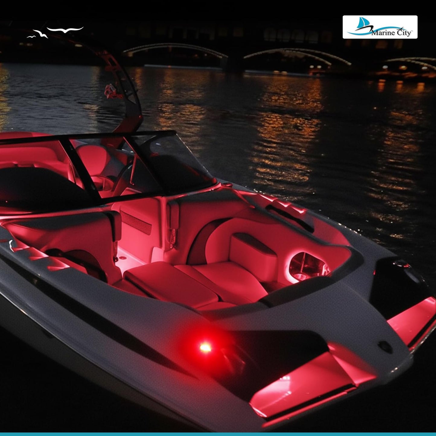 Marine City Flush Mount Red LED Caution Light 3" 18W 304 Stainless Steel (4 Pcs)