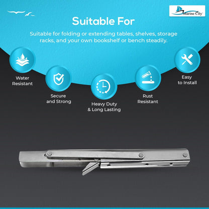 Marine City 304 Stainless Steel Folding Table Bracket – 12” Long Release Arm