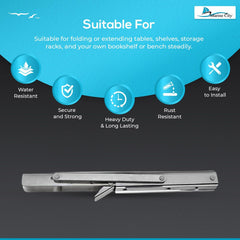 Marine City 304 Stainless Steel Folding Table Bracket – 12” Long Release Arm