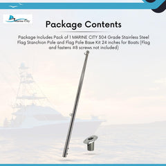MARINE CITY Flag Stanchion Pole & Base Kit – 24-Inch Adjustable Stainless Steel