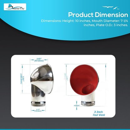 Marine City Round Red Cowl Vent – 304 Stainless Steel, 3 & 4 Inches For Boat Marine City