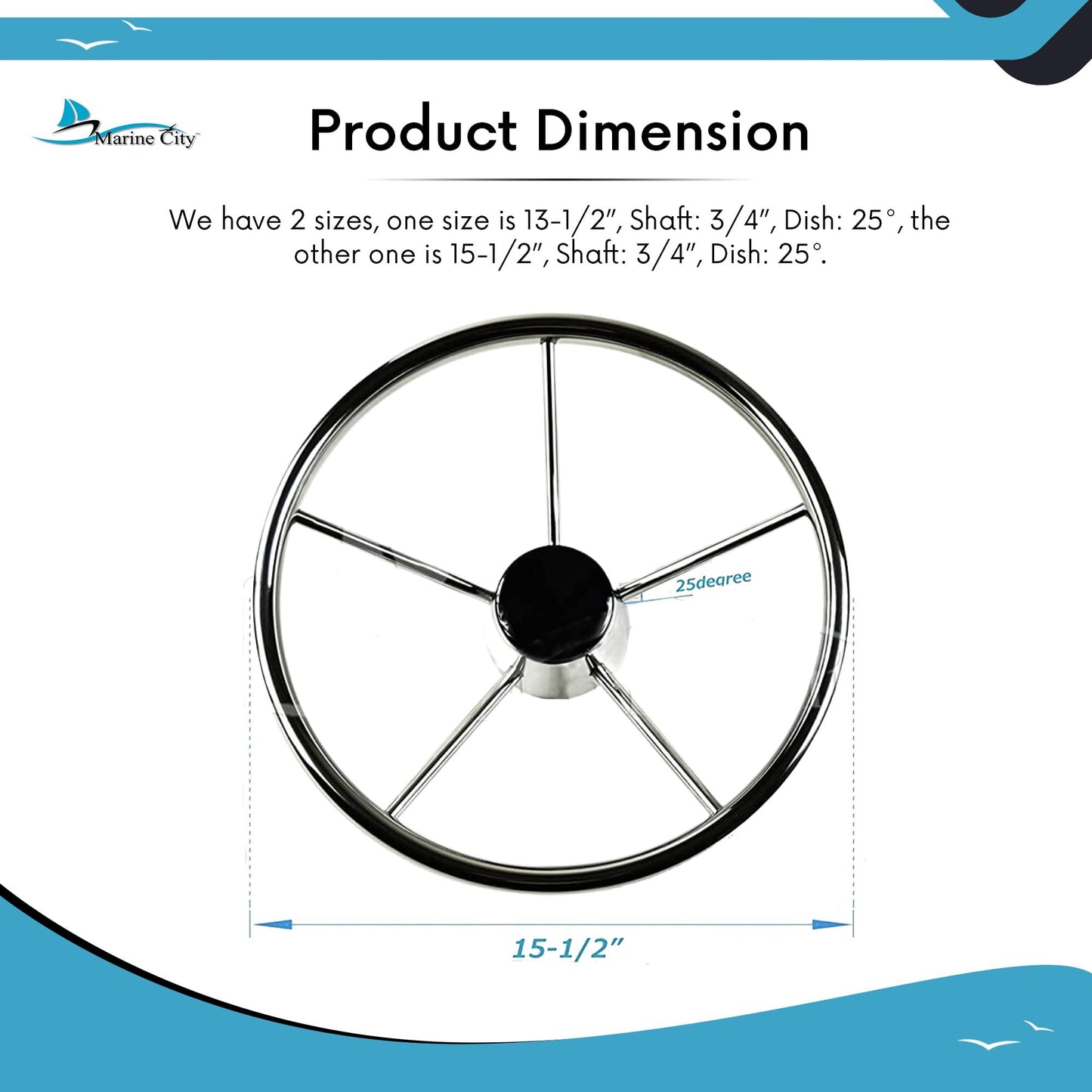 Marine City 5-Spoke Stainless Steel Steering Wheel – 304 Corrosion-Resistant