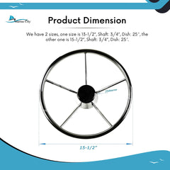 Marine City 5-Spoke Stainless Steel Steering Wheel – 304 Corrosion-Resistant
