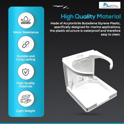 Marine City White Adjustable Folding Cup Holder – ABS Plastic, 2-5/8” to 3-1/2” Marine City Hardware
