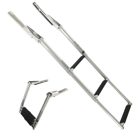 MARINE CITY 3-Step Over Platform Slide Telescopic Ladder – 304 Stainless Steel