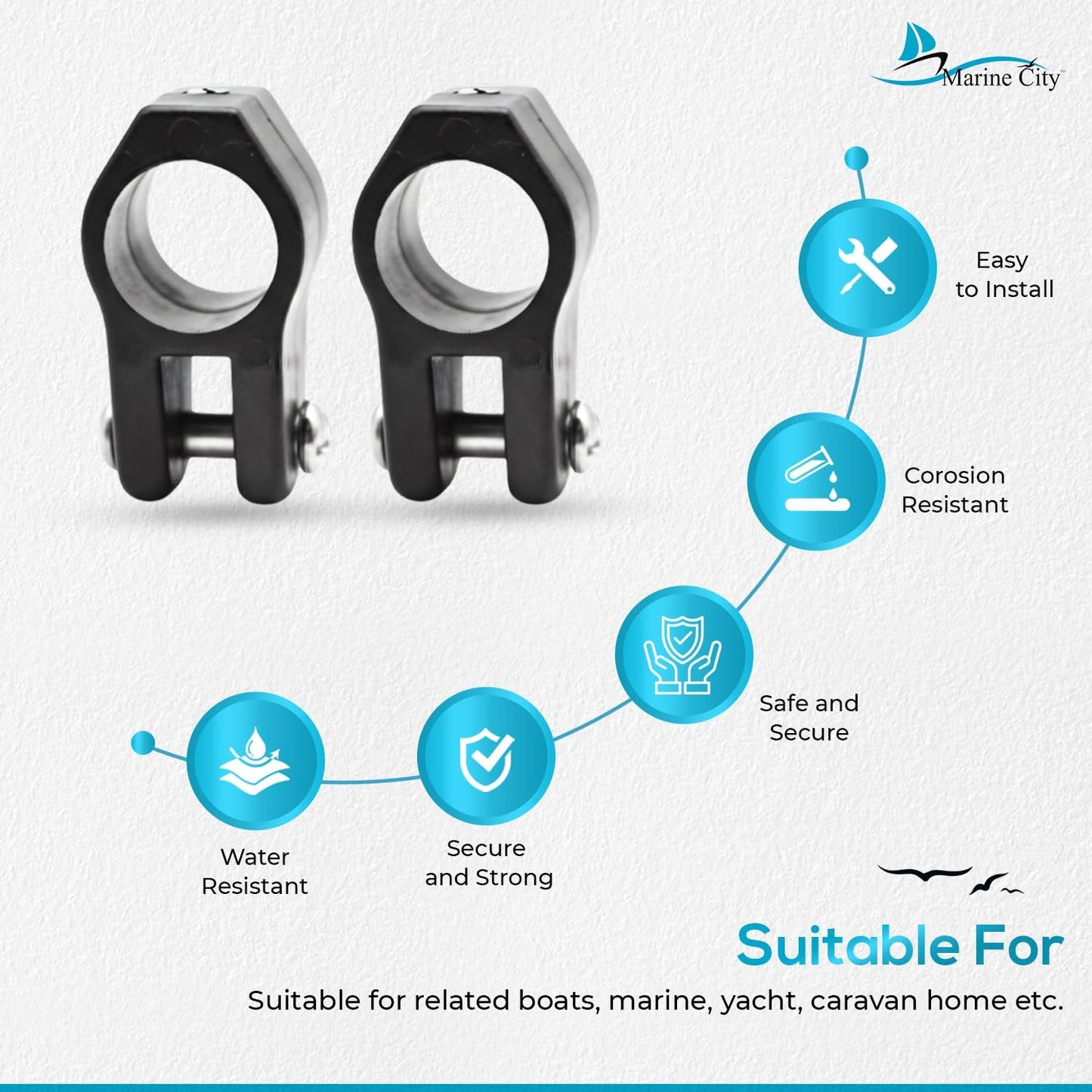 Marine City Bimini Top Boat Jaw Slides Black Nylon Corrosion-Resistant (2 Pcs) Marine City