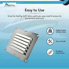 Marine City Stainless-Steel 4-1/2” × 5” Rectangle Stamped Louvered Vent (2pcs)