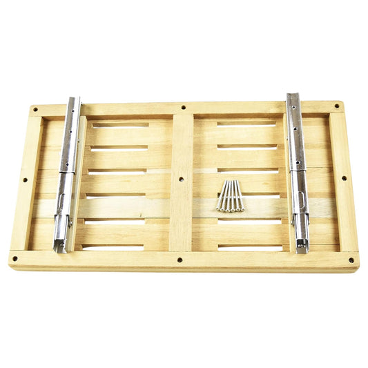 Marine City Teak Wall Mount Fold-Down Bench 24” × 13”, Stainless Steel Brackets