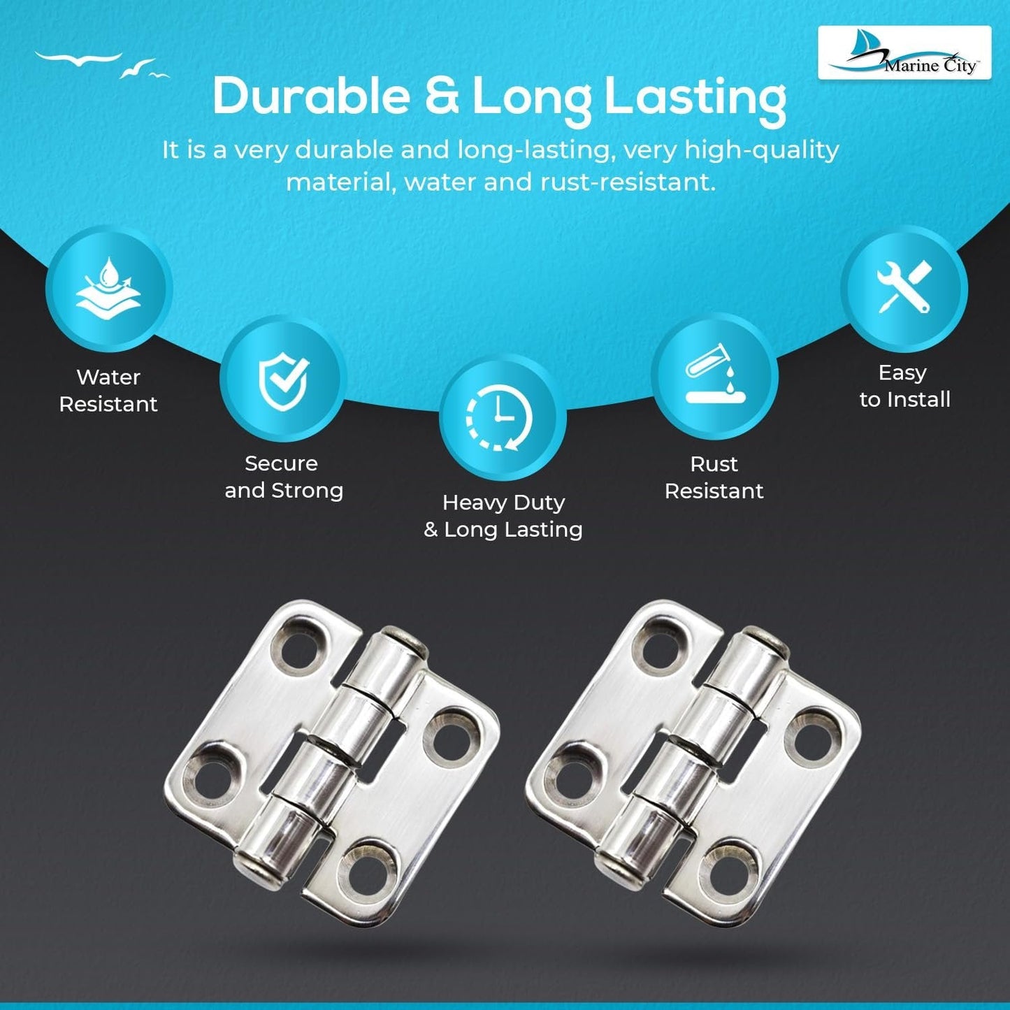Marine City 304 Stainless Steel Heavy Duty Door Hinges (1-2/5” x 1-1/2”) Marine City