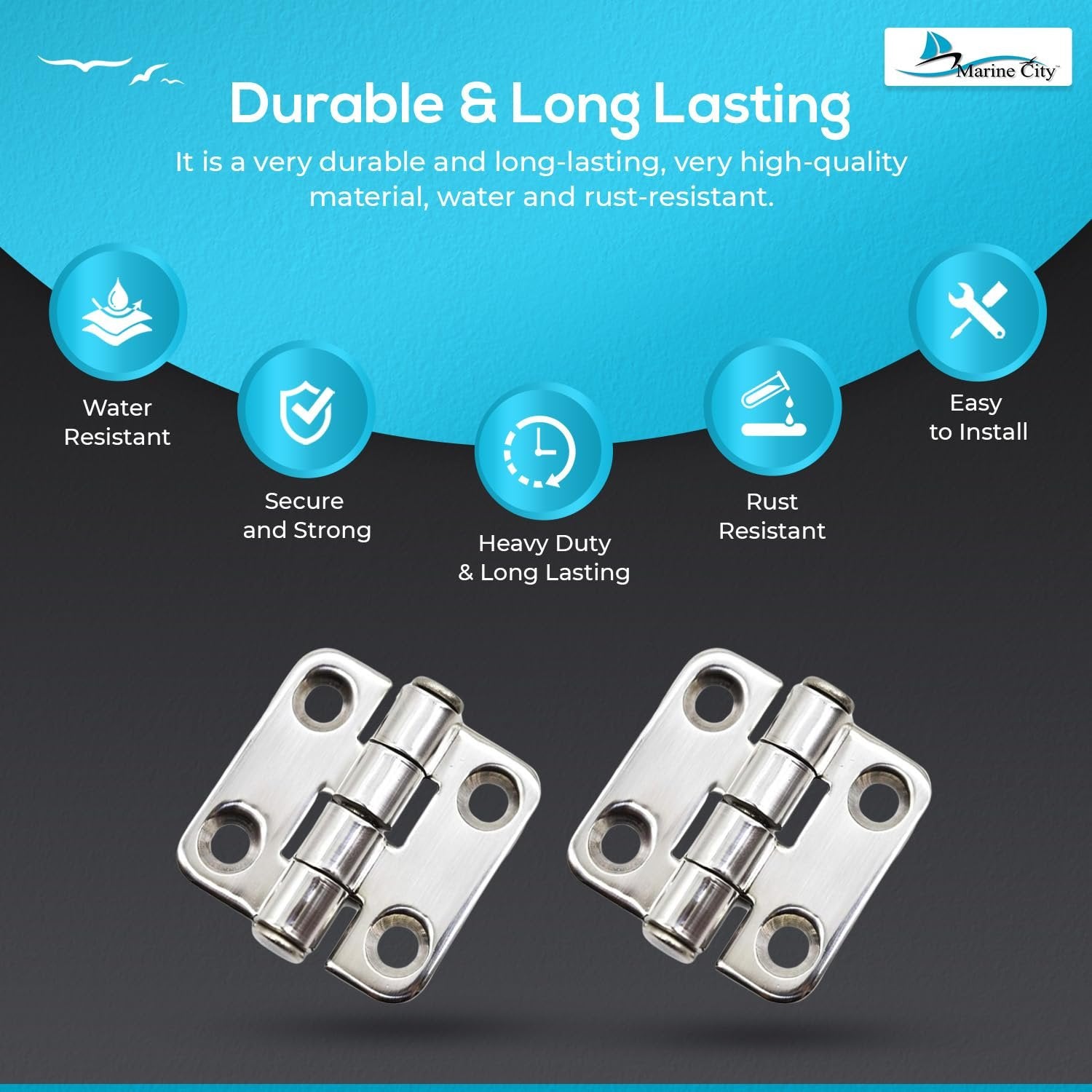 Marine City 304 Stainless Steel Heavy Duty Door Hinges (1-2/5” x 1-1/2”) Marine City