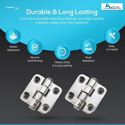 Marine City 304 Stainless Steel Heavy Duty Door Hinges (1-2/5” x 1-1/2”) Marine City