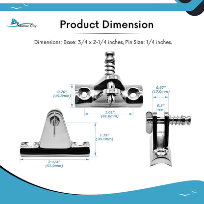 MARINE CITY 316 Stainless Steel Bimini Top Deck Hinge 90° Concave Base (2 Pcs)