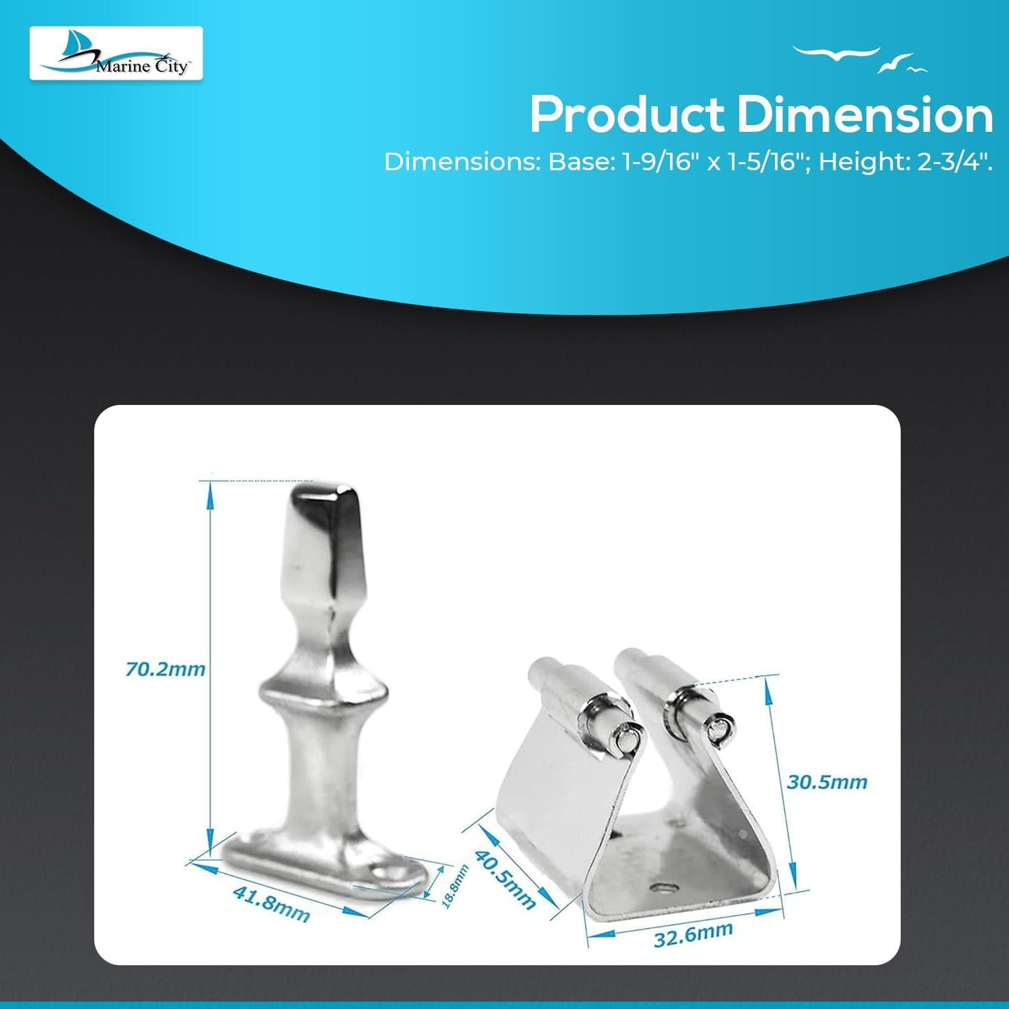 Marine City Tope de puerta de acero inoxidable y soporte para barco, RV (altura: 2-3/4") (L)