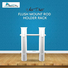 Marine City White Plastic Flush Mount Fishing Rod Holder Rack – 2 Link, 12” Tube