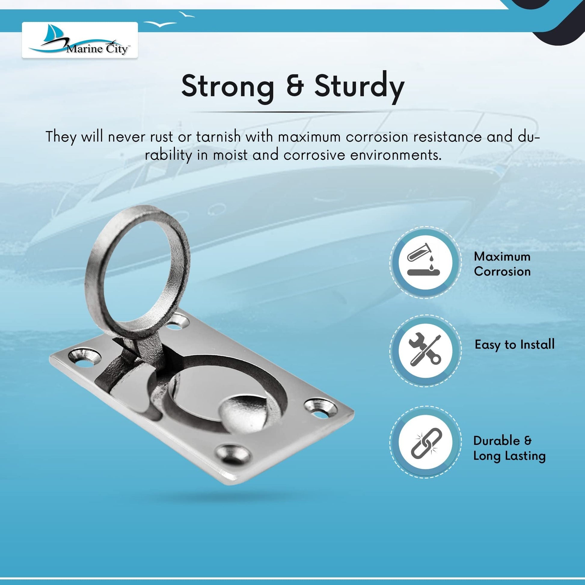 Marine City Locker Lift Pull Ring Handle – 316 Stainless Steel, 1.75 × 2.5" Marine City