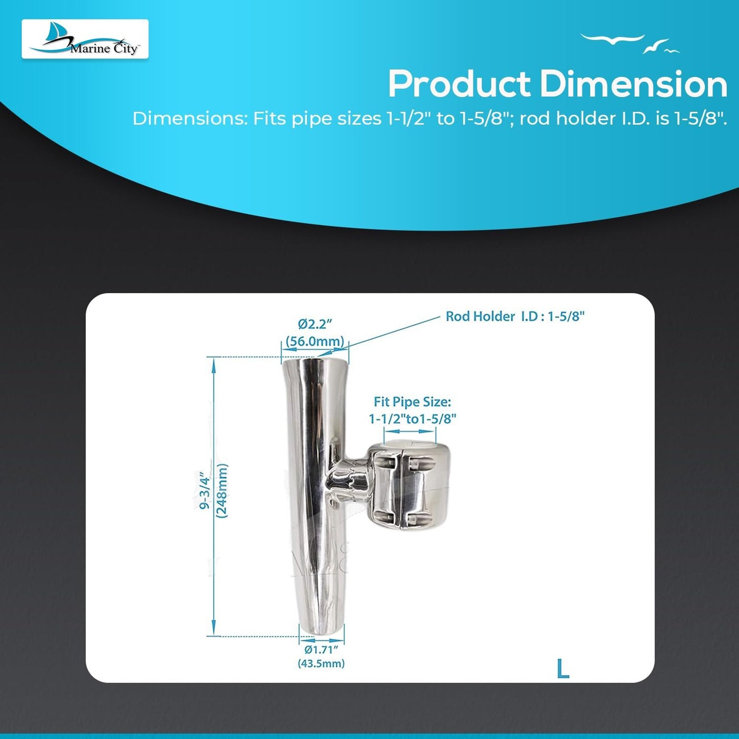 Marine City Adjustable Clamp-On Fishing Rod Holder – 304 Stainless Steel