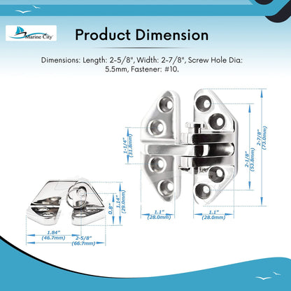 Marine City 316 Stainless Steel Hatch Hinge with Removable Pin – Rustproof