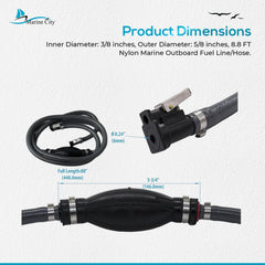 Marine City Boat Conjunto de línea de combustible resistente, línea/manguera de combustible fueraborda marina de nailon de 8.8 pies, diámetro interior de 3/8 pulgadas, diámetro exterior de 5/8 pulgadas para motor fueraborda