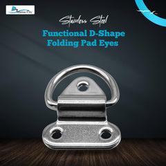 Marine City 2 PCS Stainless-Steel D-Shape Folding Pad Eye for Boat (2 inches ×2-1/4 inches)