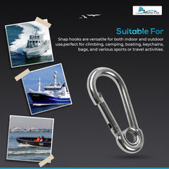 Marine City Carabiner Clip Snap Hook with Ring – 2-3/8” Stainless Steel (4 Pcs)