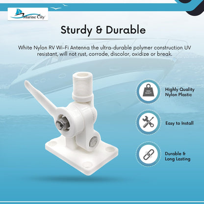Marine City White Nylon Antenna Mount Heavy-Duty 1"-14 Thread Base, UV-Resistant Marine City