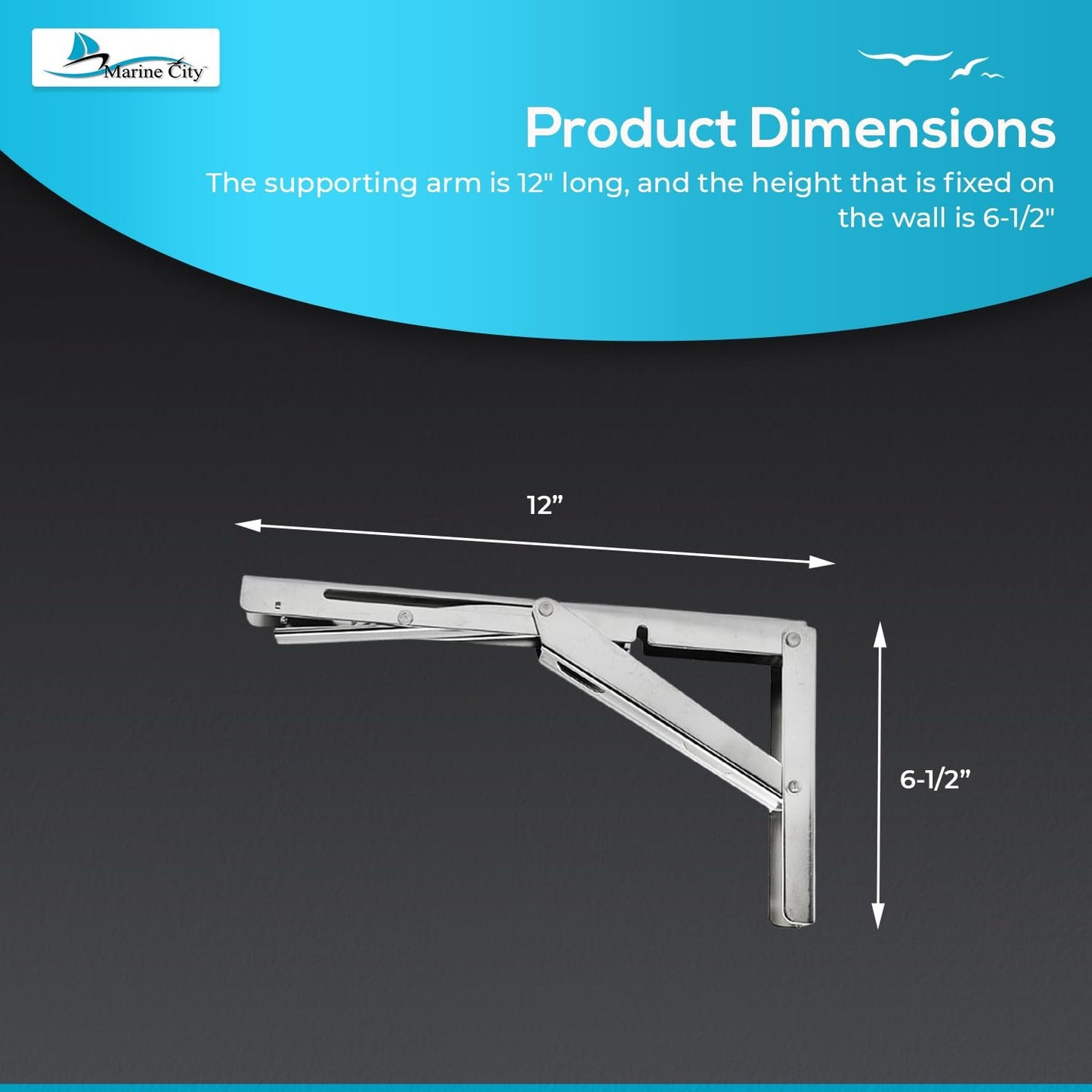Marine City Soporte de mesa de acero inoxidable más nuevo - Brazo de liberación larga, 12" 330 LB (2 piezas) 