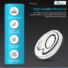 Marine City 316 Tirador de anillo/manija de elevación redonda con resorte de 2 pulgadas de acero inoxidable para puertas, escotillas (4 piezas) 