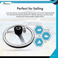 Marine City 13.5” Aluminum Sports Steering Wheel with Knob – Silver Anodized