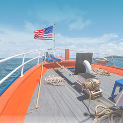 Marine City Asta de bandera montada en riel de acero inoxidable de 21 pulgadas y base de asta de bandera de acero inoxidable y bandera de EE. UU. de 12 pulgadas x 18 pulgadas para yate (1 juego)