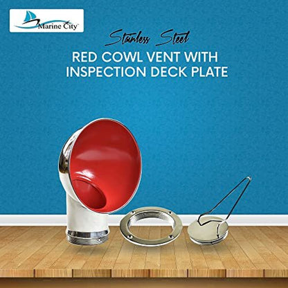 Marine City 304 Stainless Steel Round Red Cowl Vent with 3” Deck Plate & Key