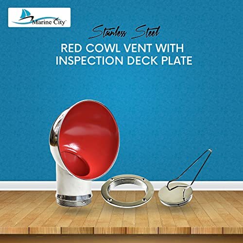 Marine City 304 Stainless Steel Round Red Cowl Vent with 3” Deck Plate & Key
