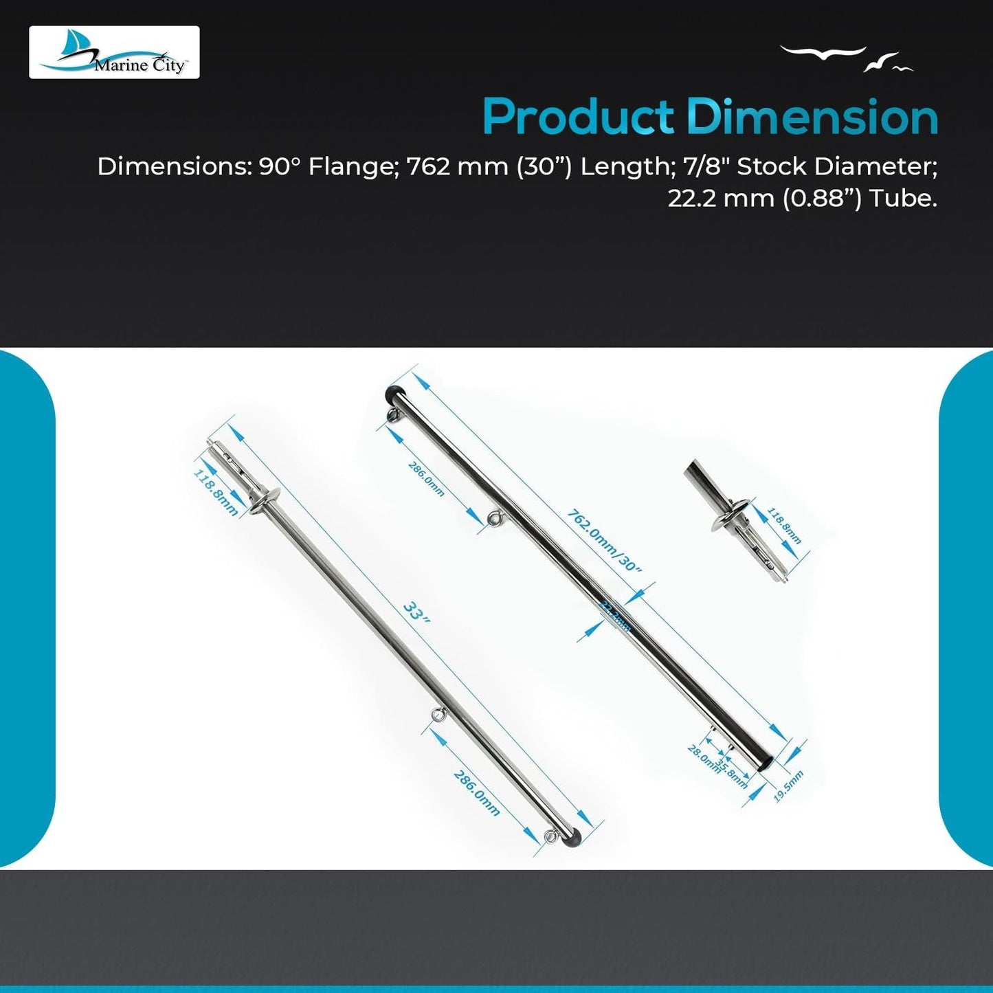 MARINE CITY 30-Inch Flag Stanchion with 304 Stainless Steel Spring Mounting Socket Marine City