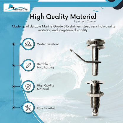 Marine City Retractable Pop-Out Fender Cleat – 316 Stainless Steel, Push-Button Marine City
