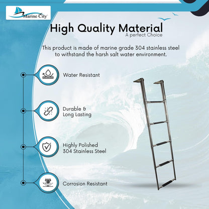 Marine City 5-Step Telescoping Swim Ladder, 304 Stainless Steel, 400 lb Capacity