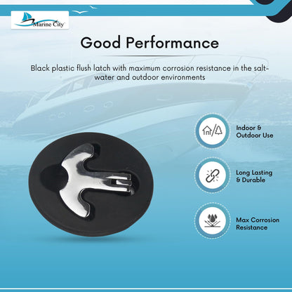 Marine City Nylon Black Round Hatch Flush Pull Stem Latch – 316 Stainless Steel