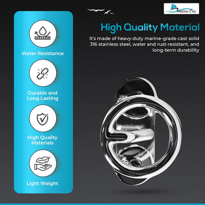 MARINE CITY Ski Tow Hook, Stainless Steel, Mirror-Polished, 3/8 × 2-1/2” (4 Pcs)
