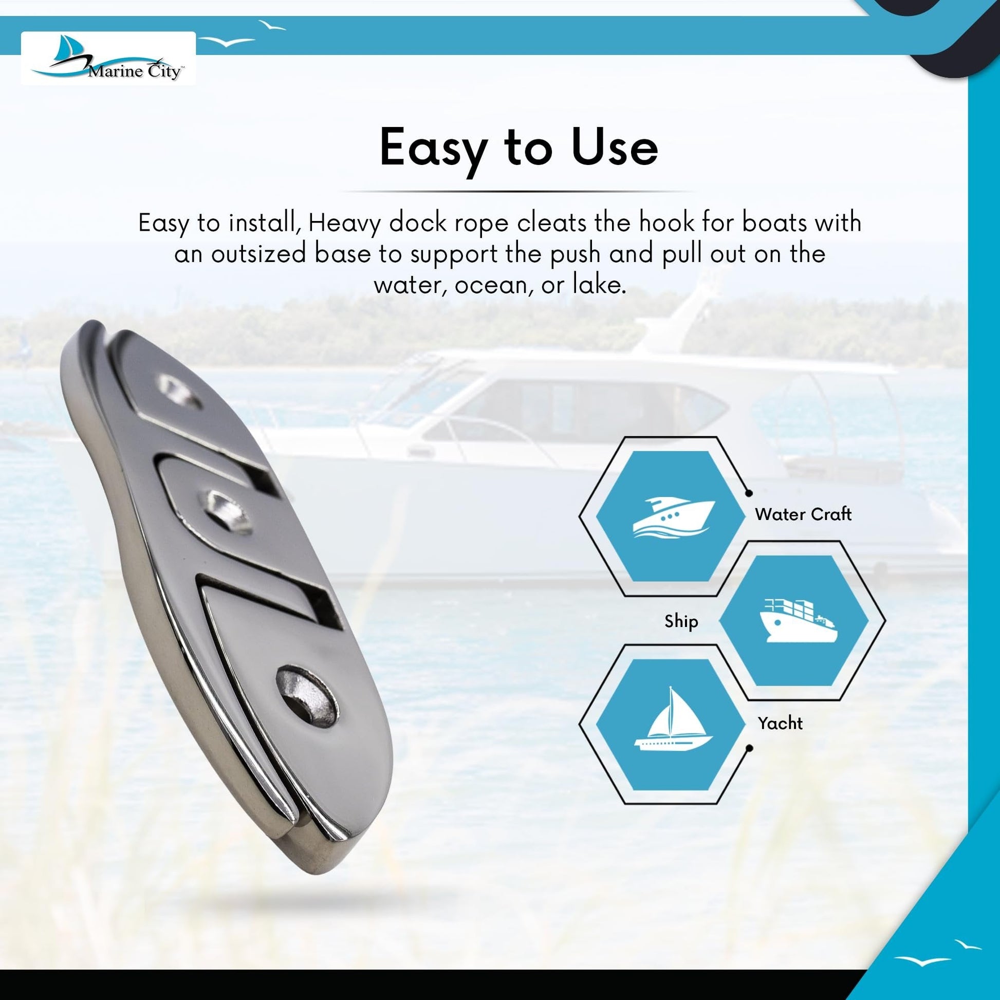 Marine City 6” Folding Cleat – 316 Stainless Steel Heavy Duty Deck Mount Marine City