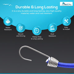 Marine City Blue Bungee Cord with Stainless Steel Hooks – 40 Inches (Pack of 4)