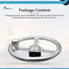 Marine City 13.5” Aluminum Sports Steering Wheel with Knob – Silver Anodized