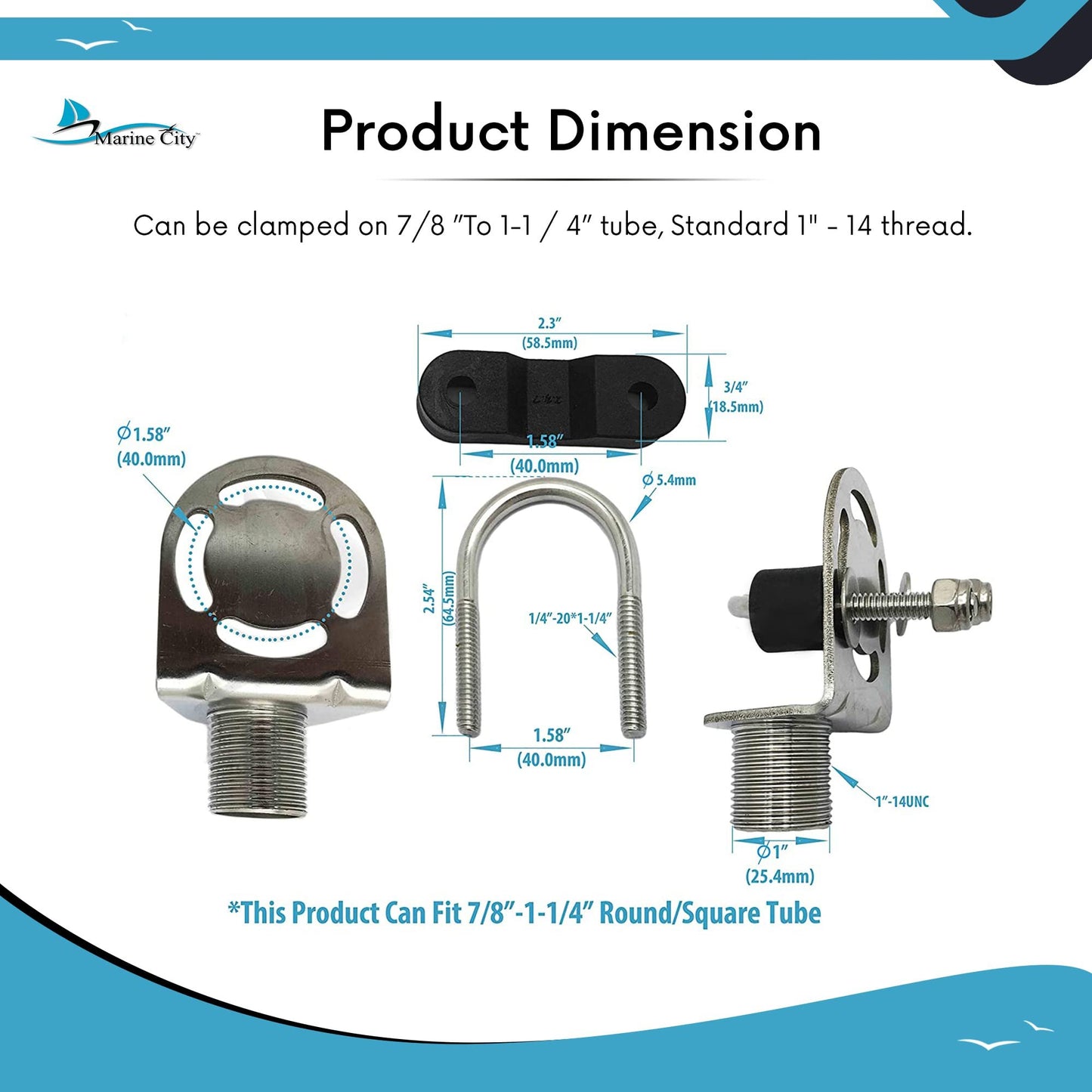 Marine City Rail Mount Antenna Bracket – 304 Stainless Steel with Nylon Clamp