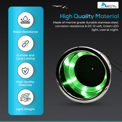 Marine City Portavasos de acero inoxidable con 8 LED, color verde, con drenaje para barco, RV, mesa de póquer, encimera, tablero
