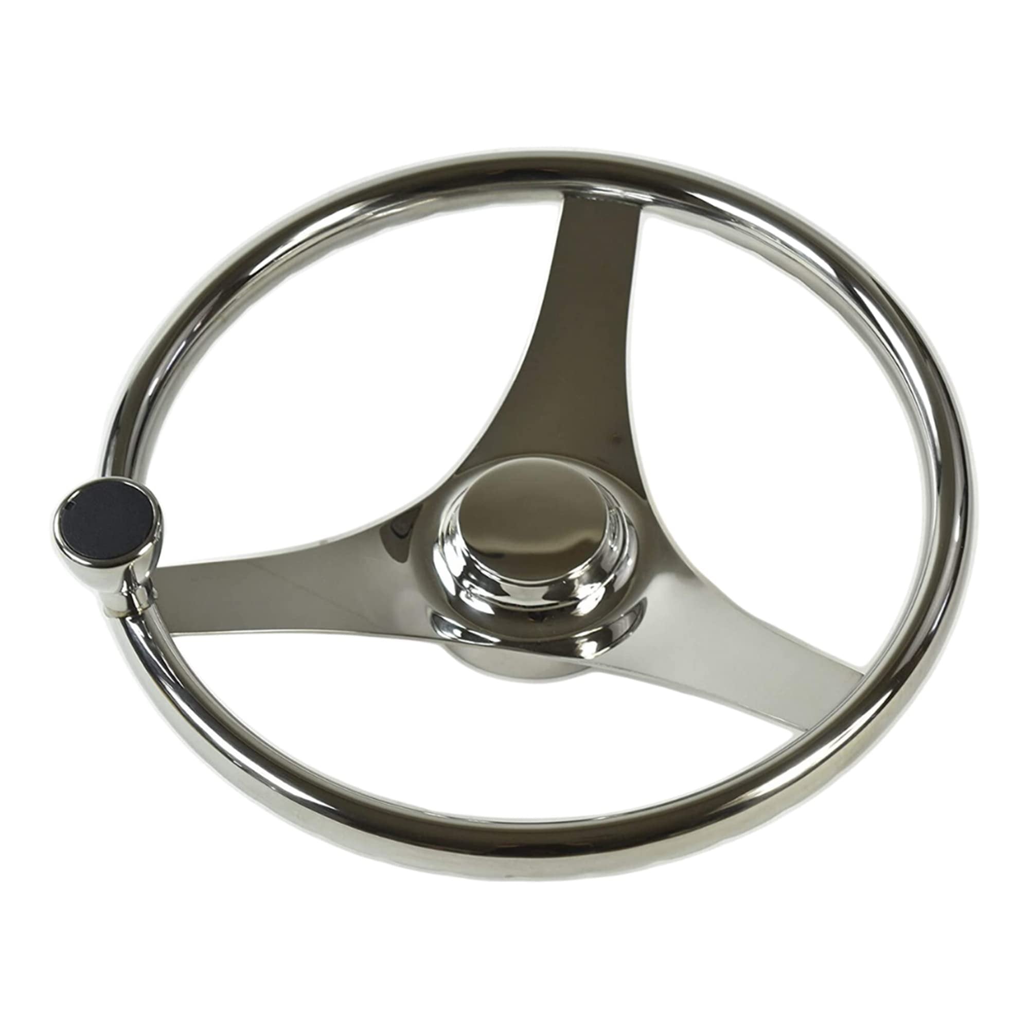 MARINE CITY 3-Spoke Steering Wheel with Knob – 13-1/2” 304 Stainless Steel