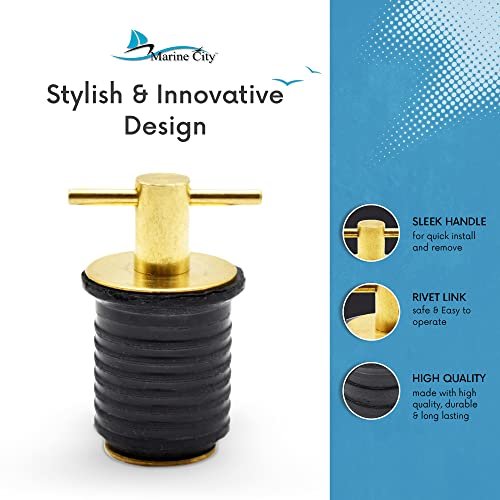 Marine City Tapón de drenaje con mango en T de latón de 1 pulgada o 1-1/4 pulgadas para barco (tapón de drenaje de 1 pulgada)