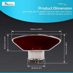 Marine City 3-Inch Rounded Trapezoidal Red Cowl Vent – 316 Stainless Steel
