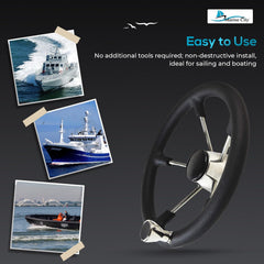 Marine City 11 inches Black Foam Grip Boat Stainless Steel Steering Wheel with Knob for Boat Yacht (Diameter: 11 inches)